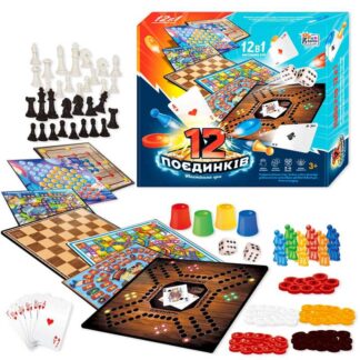 гр Гра 12 Поєдинків 92918 (12/2) "4FUN Game Club", ігрові поля, фішки, карти, шахи, шашки, кубик, в коробці