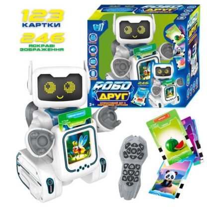 Робот-картридер на радіокеруванні “РобоДруг” 89610 (12) "WToys", ОЗВУЧУВАННЯ УКР МОВОЮ, 123 картки, 246 зображень, казки, пісні, історії, сенсорна кно