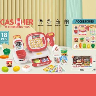Касовий апарат C 668-31 (24/2) 18 аксесуарів, муляжі харчових продуктів, підсвічування сканера, звук, калькулятор, іграшкові гроші, в коробці