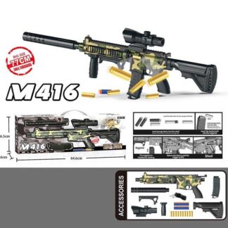Автомат 323 E-1 (15) механічний принцип роботи, 20 м’яких патронів, 10 гільз, глушник, приціл, магазин, в коробці