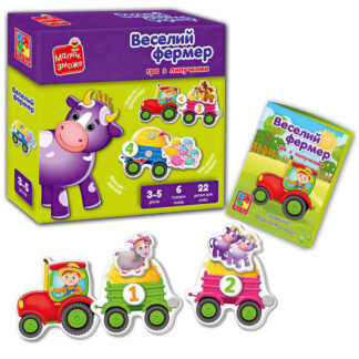 гр Розвиваюча гра з липучками  "Веселий фермер " - VT 2100-13 укр. (14) "Vladi Toys", 6 ігрових полів та 22 деталі для гри, липучки, інструк,в коробці