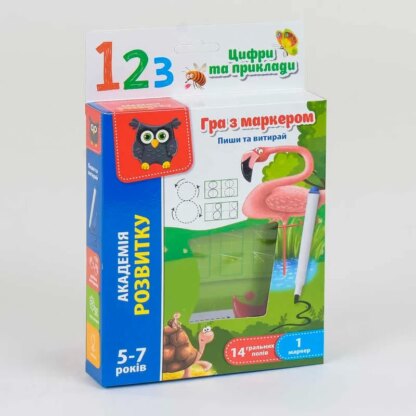 Шир Пиши и вытирай "Цифры и примеры" укр. - VT 5010-14 (24) "Vladi Toys", 14 карточек, маркер