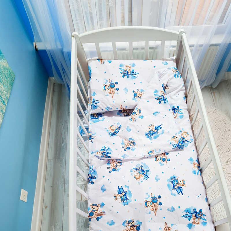 Гр Постільний комплект "Ведмедик на літачку" 92047 тканина БЯЗЬ GOLD LUX, розмір 110*90 см "Bimbo"