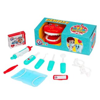 Ар Набор стоматолога 7341 (10) "Technok Toys", 11 элементов, челюсть, маска, очки, бейдж, инструменты,