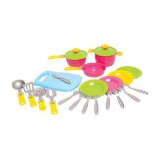 Гр Набор посуды №2 1677 (16) "Technok Toys" 2 кастрюли, сковородка, 2 крышки, досточка, 4 комплекта столовых приборов, кухонная