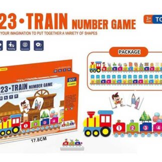 Игра 090 (120/2) локомотив, 9 карточек с заданиями, 26 пазлов, математические примеры, нумерация вагонов и карточек, коробки