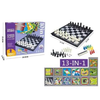 Игра 2612A (36/2) 13в1, магнитная доска, игровые поля, игровые элементы, шахматы, шашки, щело, автогонки, змеи и лестницы, футбол,