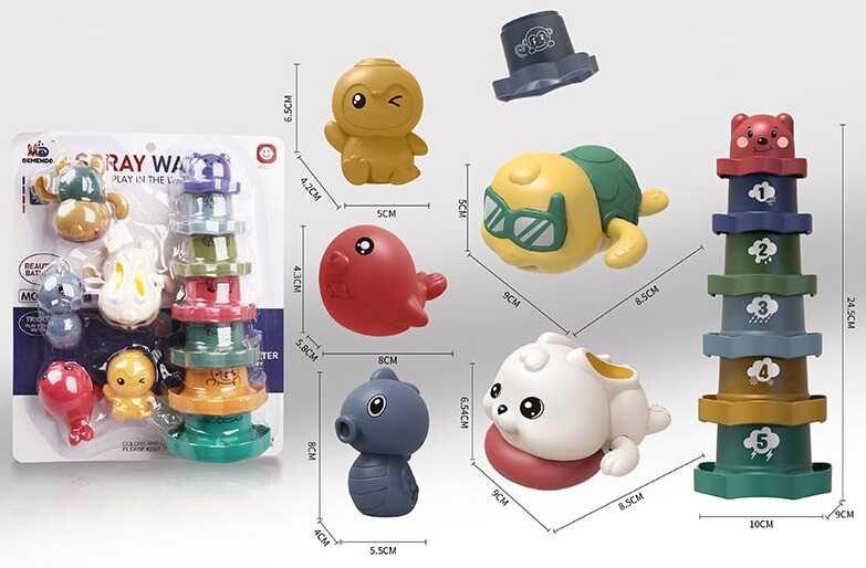 Гра для ванни 889-13 12 елементів, заводний механізм, гумові водяні пищалки, на листі