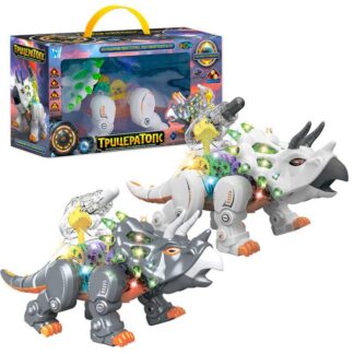 Динозавр "Трицератопс" ТК-14638 (24) "WToys", ОЗВУЧИВКА УКРАИНСКОЙ, песенка, ходит, свет, подвижные шестерни,