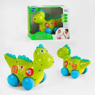 Динозаврик 6105 (18/2) "Huile Toys", ездит, разговаривает на английском языке, проигрывает мелодии и звуки, с подсветкой, в коробке