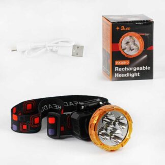 Фонарь светодиодный C 56768 (200) аккумуляторный 600mAh, 4 реж. работы, кабель зарядки USB, регулируемый ремешок,