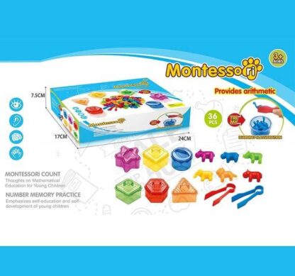 Логическая игра 2188-30(36) 36 деталей, резиновые фигурки, 6 цветов, щипцы, сортер,