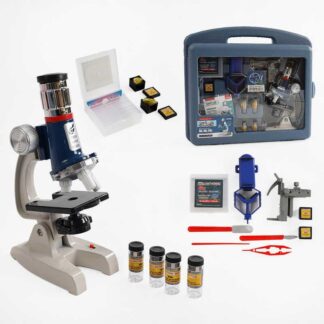 Микроскоп BG 019 (8) металлопластик, подсветка, от батареек, подставка для телефона, инструменты, аксессуары, в чемодане