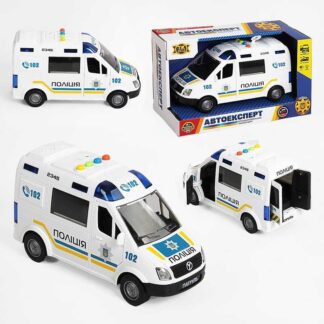 Машина "Полиция" 69609 (36) "Авто Эксперт", УКРАИНСКОЕ ОЗВУЧЕНИЕ, звук, подсветка, открывающиеся двери, инерция, резиновые