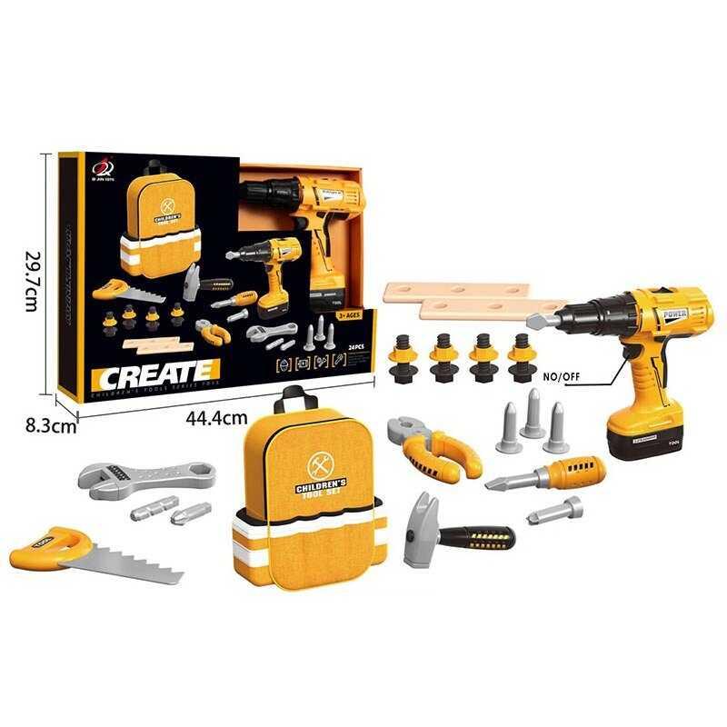 Набір інструментів 0223-25 24 елементи, шурупокрут на батарейках, рюкзак для інструментів, тренув...