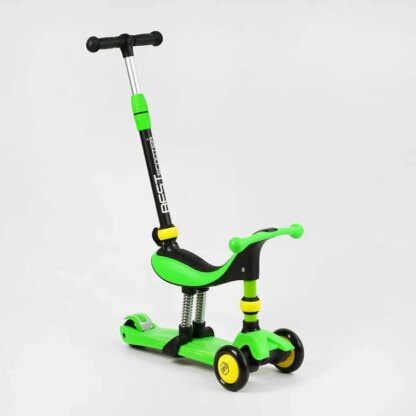 Самокат-велобег 3в1 трехколесный BS-30802 (4) Best Scooter, 3 колеса PU со светом, сидение, амортизаторы, родительская ручка