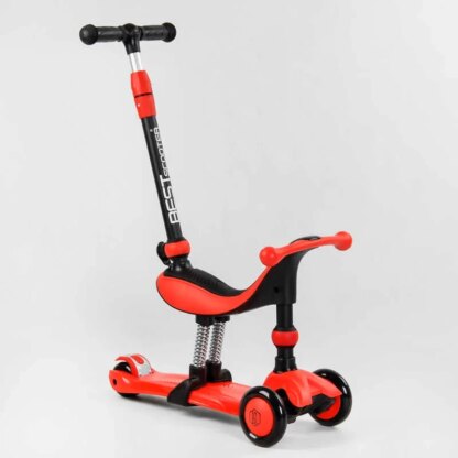 Самокат-велобег 3в1 трехколесный BS-71899 (4) Best Scooter, 3 колеса PU со светом, сидение, амортизаторы, родительская ручка