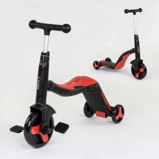 Самокат 3в1 JT 28288 (1) Best Scooter, самокат-велобег-велосипед, КРАСНЫЙ, свет, 8 мелодий, колёса PU, переднее колесо d=20см,