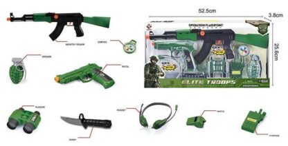 Військовий набір M 016 B (36/2) 2 види зброї, тріскачка, аксесуари, в коробці