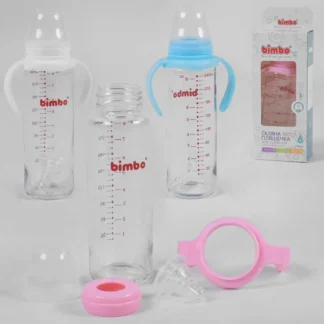 Гр Пляшка скляна 33812 (48) із силіконовою соскою, "BIMBO", 240 мл, 3 кольори, 1 шт. у коробці