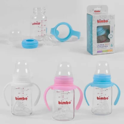 Гр Пляшка скляна 55870 (48) із силіконовою соскою, "BIMBO", 120 мл, 3 кольори, 1 шт. у коробці