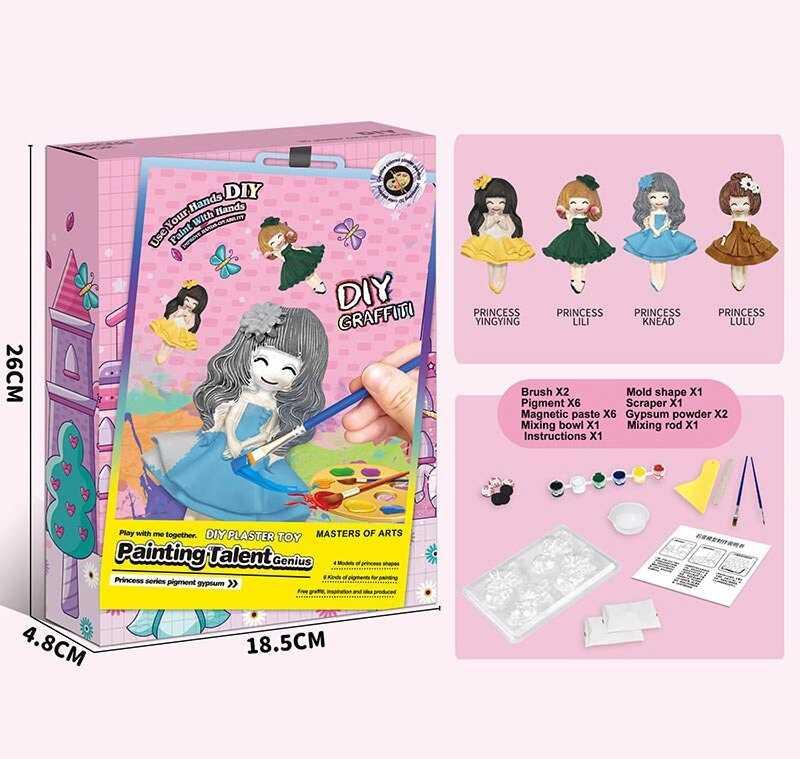 Гіпсова розмальовка ZY 110 A “Принцеси”, магнітні наліпки, молди, акрилові фарби, гіпс, пензлики,...