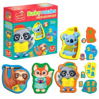 Пазлы картонные с игрой "Животные". Игрушки" VT1722-27 укр