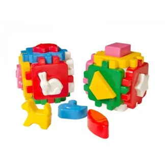 Гр Куб "Розумний малюк Весела компанія" 1950 (24) "Technok Toys", 6 граней, геометричні фігури, сортер, 10 см, в пакеті