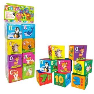 Гр Кубики 40413 (36/2) "4FUN Game Club", "Тварини", 8 штук, м`які, водонепроникна тканина, літери, геометричні фігури,