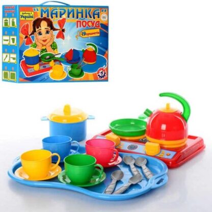 Гр Кухня "Маринка" 1554 (5) "Technok Toys", чашки, блюдця, ложки, пальня, кастрля, чайник, плита, таця,