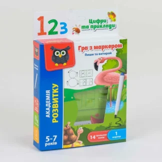 Шир Пиши и вытирай "Цифры и примеры" укр. - VT 5010-14 (24) "Vladi Toys", 14 карточек, маркер