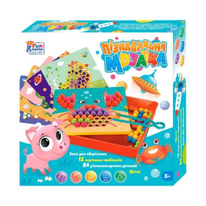 Гр Мозаїка 67941 (12/2) "4FUN Game Club", 84 елементи, 12 картинок-шаблонів, щипці, у коробці