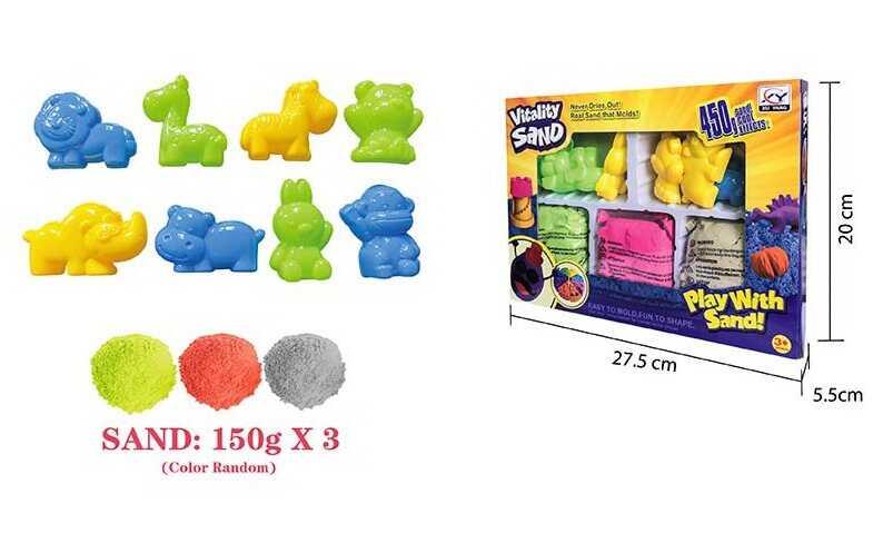 Кінетичний пісок 1905 D/E 450 г, 3 кольори, 8 форм, в коробці