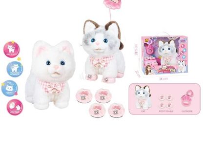 Кошеня 933-87 E (8/2) ходить, нявкає, скиглить, повідець-пульт керування, на батарейках, висота 23 см, в коробці