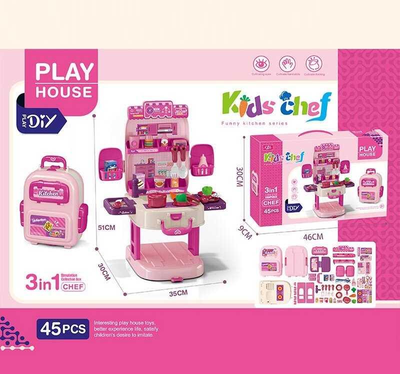 Кухня T 2157 D 45 предметів, каструлі, сковорідки, продукти, столові прибори, кухонні аксесуари,...