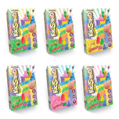 Гр Кінетичний пісок "KidSand" 600г KS-04-04U,05U,06U..09U (6) "Danko Toys", 6 кольорів, 4 формочки, іграшка сюрприз, в коробці