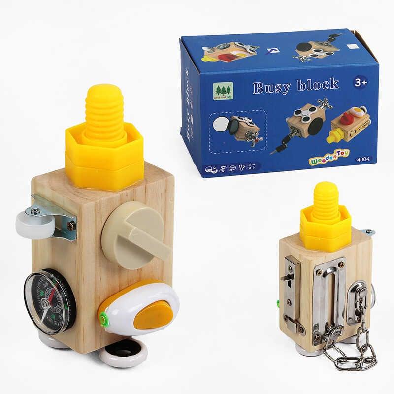 Бізіборд дерев`яний С 61672 дерев’яний куб, 9 міні-ігор, в коробці