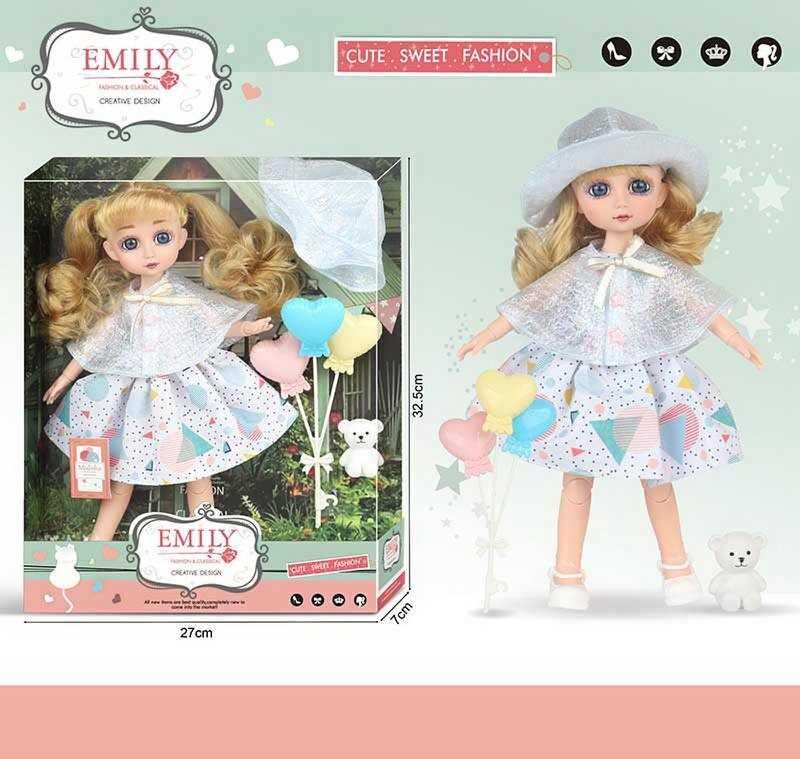 Лялька QJ 136 C накидка, панамка, повітряні кульки, ведмедик, в коробці