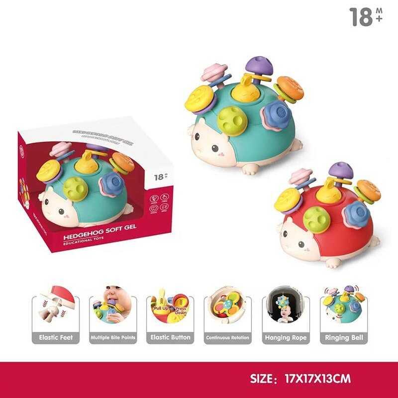 Логічний їжачок YL 1022-29 A 2 кольори, прорізувачі, брязкальце, спінер, еластичні ніжки, в коробці