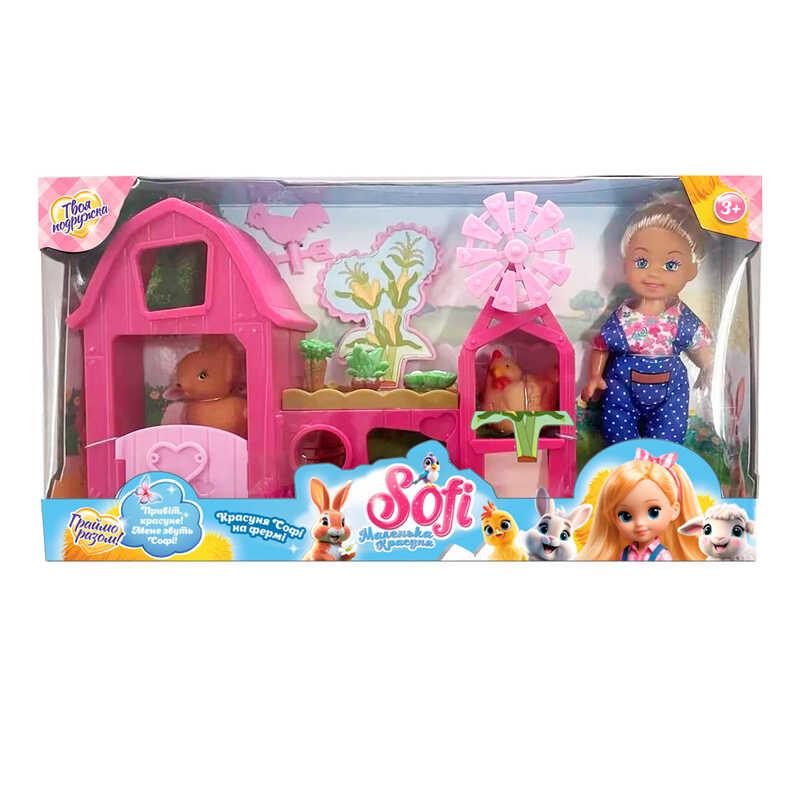 Лялька Sofi 49430 “На фермі”, висота ляльки 11 см, будиночок, фігурки тварин, в коробці