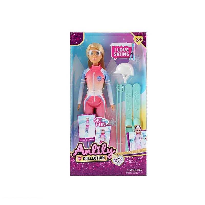 Лялька 616006 лижний костюм, окуляри, лижі, шолом, висота 30 см, має точки артикуляції, в коробці