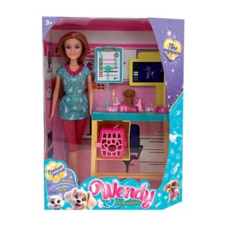 Лялька 73838 (18/2) "Wendy", “Ветлікарка”, висота 30 см, оглядовий стіл, переноска, фігурка собачки, аксесуари, в коробці