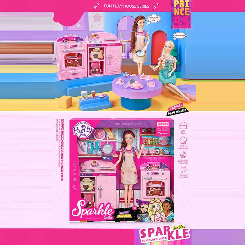 Лялька з меблями 7012 кухонні меблі, посуд, продукти, висота ляльки 29 см, рухомі елементи, відкр...