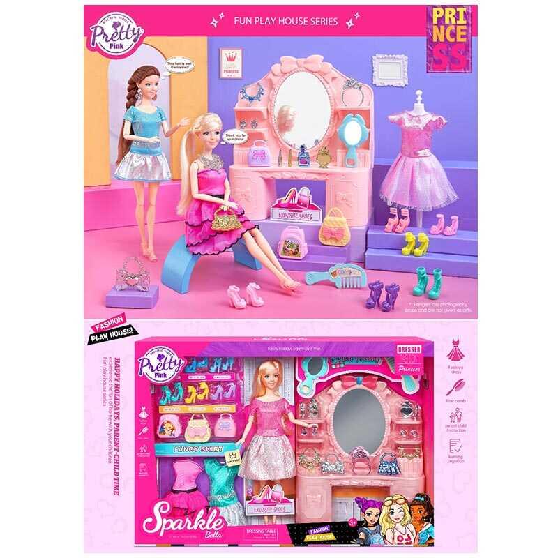 Лялька з меблями 7024 туалетний столик, висота ляльки 30 см, прикраси, одяг, взуття, аксесуари, р...