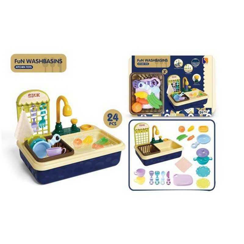 Мийка 8763 A 24 елементи, кран на батарейках, сушка, посуд, ганчірка, на листі