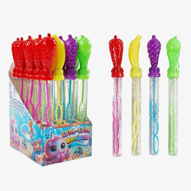 Мильні бульбашки TC 16877 "WToys", ЦІНА ЗА 24 ШТУКИ В БЛОЦІ, "Фрукти", висота 25см, в коробці