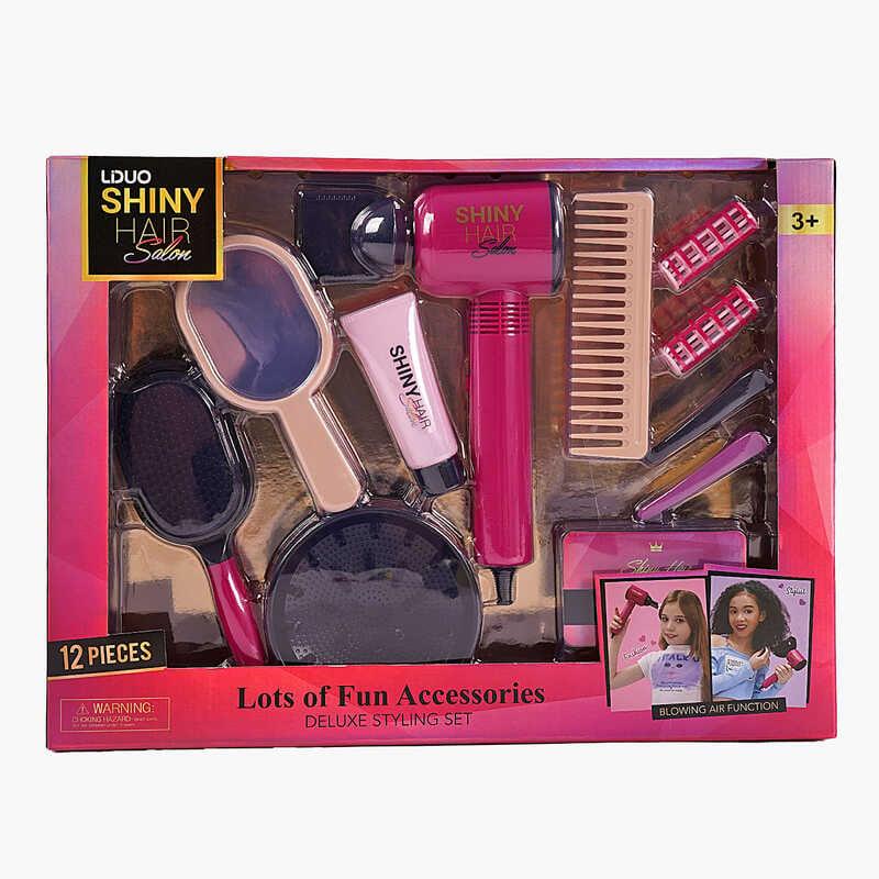 Набір перукаря 626016 12 аксесуарів, фен видуває повітря, 2 насадки, 2 шт. бігуді, 2 заколки, гре...