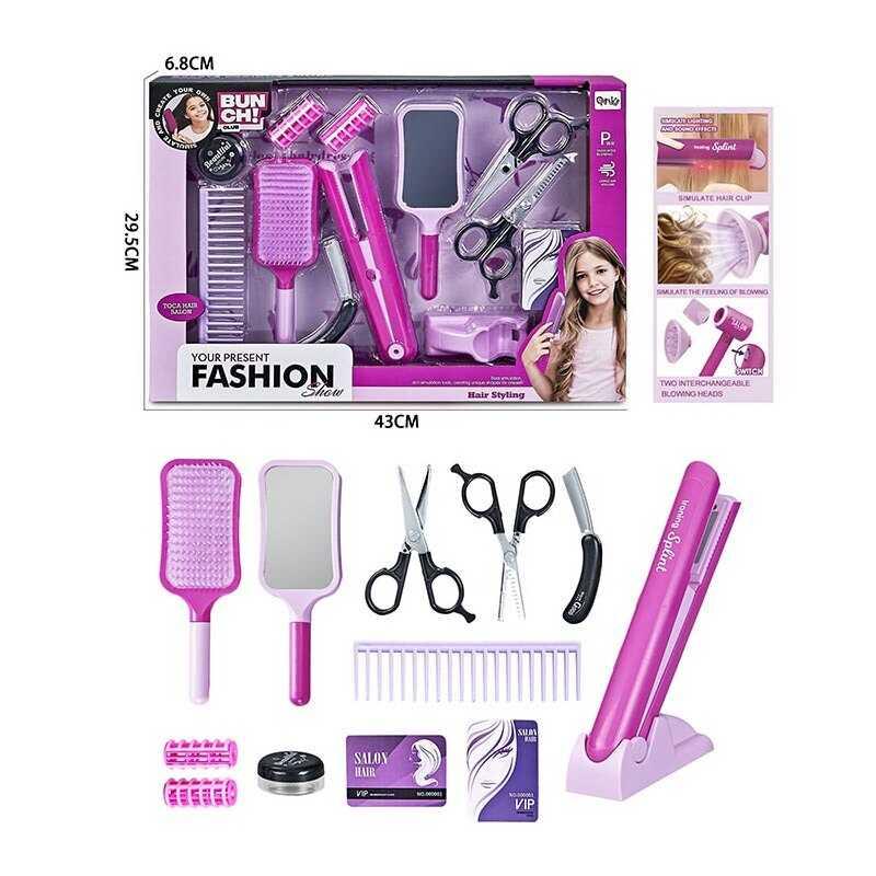 Набір перукаря QY 015 стайлер на батарейках, гребінець, ножиці, бігуді, дзеркальце, щітка для вол...