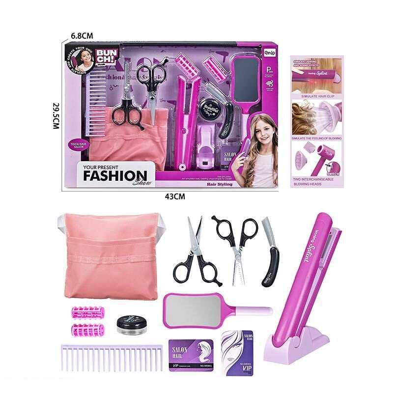 Набір перукаря QY 016 стайлер на батарейках, гребінець, ножиці, фартух, бігуді, дзеркальце, в кор...