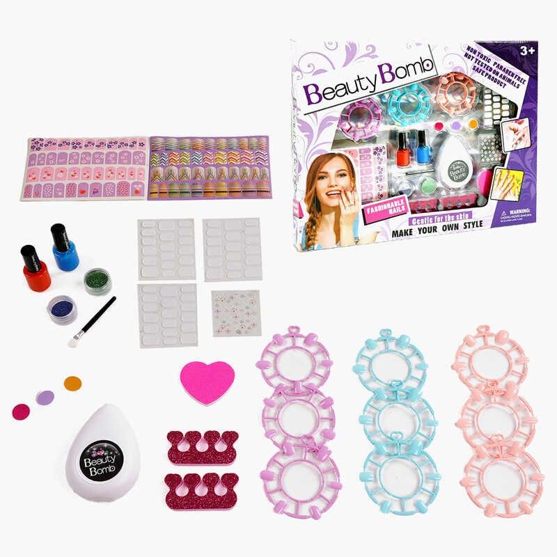 Набір для манікюру 667-16 накладні нігті, електрична пилочка, 2 кольори лаків, 2 розділювачі, баф...